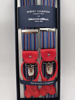 Albert Thurston for Cruciani & Bella Made in England 2 in 1 Adjustable Sizing 35 mm elastic braces Blue, Red and White multicolor stripes Y-Shaped Nickel Fittings #5637