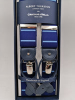 Albert Thurston for Cruciani & Bella Made in England 2 in 1 Adjustable Sizing 35 mm elastic braces Blue and Blue Sky stripes  Y-Shaped Nickel Fittings #5643