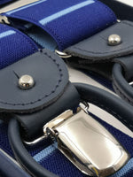 Albert Thurston for Cruciani & Bella Made in England 2 in 1 Adjustable Sizing 35 mm elastic braces Blue and Blue Sky stripes  Y-Shaped Nickel Fittings #5643