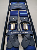 Albert Thurston for Cruciani & Bella Made in England 2 in 1 Adjustable Sizing 35 mm elastic braces Blue and Blue Sky stripes  Y-Shaped Nickel Fittings #5643