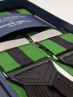 Albert Thurston for Cruciani & Bella Made in England Adjustable Sizing 40 mm Woven Barathea  Green and Black Stripes Braces Braid ends Y-Shaped Nickel Fittings Size: XL #5647