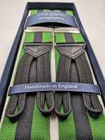 Albert Thurston for Cruciani & Bella Made in England Adjustable Sizing 40 mm Woven Barathea  Green and Black Stripes Braces Braid ends Y-Shaped Nickel Fittings Size: XL #5647
