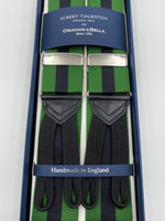 Albert Thurston for Cruciani & Bella Made in England Adjustable Sizing 40 mm Woven Barathea  Green and Black Stripes Braces Braid ends Y-Shaped Nickel Fittings Size: XL #5647