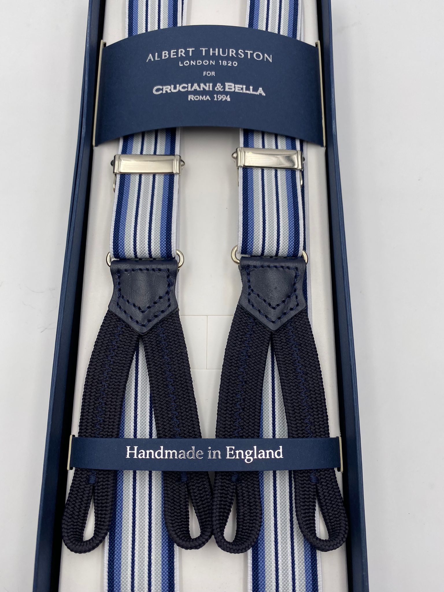 Albert Thurston - Elastic Braces - 25 mm - Blue, Grey and White