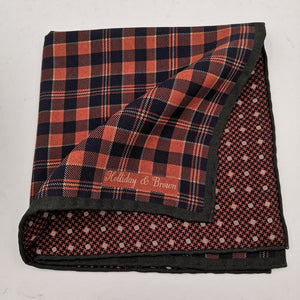 Holliday & Brown for Cruciani & Bella 100% Silk Hand-rolled   Orange Blue and Green Double Faces Patterned  Motif  Pocket Square Handmade in Italy 32 cm X 32 cm #5773