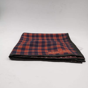 Holliday & Brown for Cruciani & Bella 100% Silk Hand-rolled   Orange Blue and Green Double Faces Patterned  Motif  Pocket Square Handmade in Italy 32 cm X 32 cm #5773