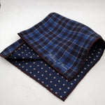 Holliday & Brown Hand-rolled   Holliday & Brown for Cruciani & Bella 100% Silk Blue Light Blue and Brown Double Faces Patterned  Motif  Pocket Square Handmade in Italy 32 cm X 32 cm #5771
