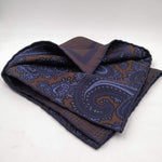 Holliday & Brown Hand-rolled   Holliday & Brown for Cruciani & Bella 100% Silk Brown and Blue Double Faces Patterned  Motif  Pocket Square Handmade in Italy 32 cm X 32 cm #5768