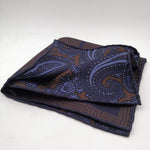 Holliday & Brown Hand-rolled   Holliday & Brown for Cruciani & Bella 100% Silk Brown and Blue Double Faces Patterned  Motif  Pocket Square Handmade in Italy 32 cm X 32 cm #5768