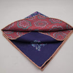 Cruciani & Bella Hand-rolled   100% Silk Blue and Pink Double Faces Patterned  Motif  Pocket Square Made in England 31 cm X 31 cm #5738