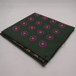 Cruciani & Bella Hand-rolled   100% Silk Green,Red and Yellow Double Faces Patterned  Motif  Pocket Square Made in England 31 cm X 31 cm #5733