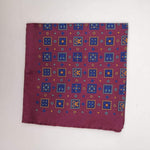 Cruciani & Bella Hand-rolled   100% Silk Purple and Blue Double Faces Patterned  Motif  Pocket Square Made in England 31 cm X 31 cm #5749