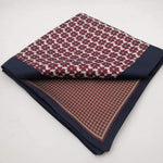 Cruciani & Bella 100% Silk Blue, White and Brown Double Floreal Motif Pocket Square Double Faces Made in Italy 33 cm X 33 cm #6153