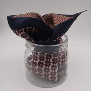 Cruciani & Bella 100% Silk Blue, White and Brown Double Floreal Motif Pocket Square Double Faces Made in Italy 33 cm X 33 cm #6153
