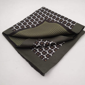 Cruciani & Bella 100% Silk Dark Green ,Green and White Double Floreal Motif Poket Square Double Faces Made in Italy 33 cm X 33 cm #6152
