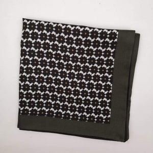 Cruciani & Bella 100% Silk Dark Green ,Green and White Double Floreal Motif Poket Square Double Faces Made in Italy 33 cm X 33 cm #6152