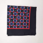 Cruciani & Bella 100% Silk Dark Blue ,Red and White Double Patterned Motif Poket Square Double Faces Made in Italy 33 cm X 33 cm #6151