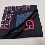 Cruciani & Bella 100% Silk Dark Blue ,Red and White Double Patterned Motif Poket Square Double Faces Made in Italy 33 cm X 33 cm #6151