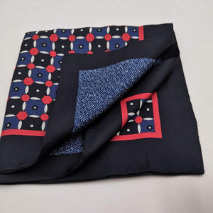 Cruciani & Bella 100% Silk Dark Blue ,Red and White Double Patterned Motif Poket Square Double Faces Made in Italy 33 cm X 33 cm #6151