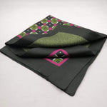 Cruciani & Bella 100% Silk Dark Green ,Pink and White Double Patterned Motif Poket Square Double Faces Made in Italy 33 cm X 33 cm #6150