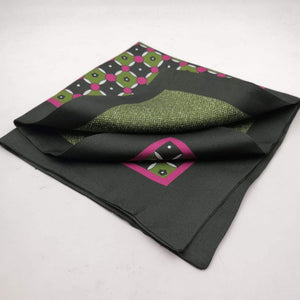 Cruciani & Bella 100% Silk Dark Green ,Pink and White Double Patterned Motif Poket Square Double Faces Made in Italy 33 cm X 33 cm #6150