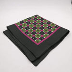 Cruciani & Bella 100% Silk Dark Green ,Pink and White Double Patterned Motif Poket Square Double Faces Made in Italy 33 cm X 33 cm #6150