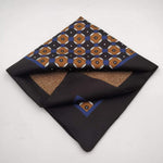 Cruciani & Bella 100% Silk Dark Brown, Light Brown, Blue and White Double Patterned Motif Poket Square Double Faces Made in Italy 33 cm X 33 cm #6149