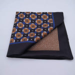 Cruciani & Bella 100% Silk Dark Brown, Light Brown, Blue and White Double Patterned Motif Poket Square Double Faces Made in Italy 33 cm X 33 cm #6149