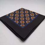 Cruciani & Bella 100% Silk Dark Brown, Light Brown, Blue and White Double Patterned Motif Poket Square Double Faces Made in Italy 33 cm X 33 cm #6149