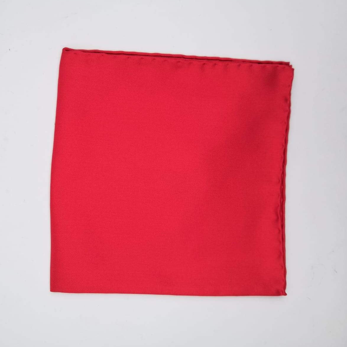 Cruciani & Bella Hand-rolled   100% Silk Red Plain Pocket Square Made in England 32 cm X 32 cm #2636