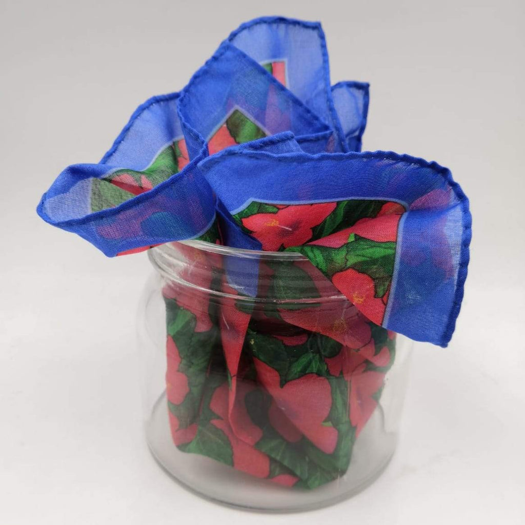 Cruciani & Bella Hand-rolled   Cotton100% Patterned Pocket Square Flower Motif Red,Green and Light Blue Made in Italy 33 cm X 33 cm #0725