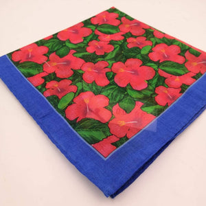 Cruciani & Bella Hand-rolled   Cotton100% Patterned Pocket Square Flower Motif Red,Green and Light Blue Made in Italy 33 cm X 33 cm #0725