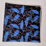 Drake's Hand-rolled   78% Cotton 20% Modal 2%Cachmere Motif Dolphine Poket Square Blue,Light Blue and Orange Made in Italy 42 cm X 42 cm #3087