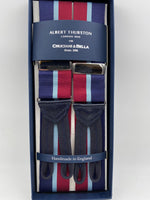 Albert Thurston for Cruciani & Bella Made in England Adjustable Sizing 40 mm Woven Barathea  Blue, Sky Blue and Red Stripes Braces Braid ends Y-Shaped Nickel Fittings Size: XL #6201