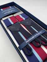 Albert Thurston for Cruciani & Bella Made in England Adjustable Sizing 40 mm Woven Barathea  Blue, Sky Blue and Red Stripes Braces Braid ends Y-Shaped Nickel Fittings Size: XL #6201