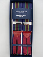 Albert Thurston for Cruciani & Bella Made in England Adjustable Sizing 40 mm Woven Barathea  Blue, Wine,Yellow and Green Stripes Braces Braid ends Y-Shaped Nickel Fittings Size: XL #6203