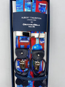 Albert Thurston for Cruciani & Bella Made in England 2 in 1 Adjustable Sizing 40 mm braces Fancy Bottles Y-Shaped Nickel Fittings Size: XL