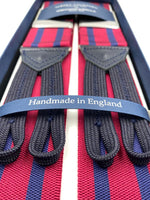 Albert Thurston for Cruciani & Bella Made in England Adjustable Sizing 40 mm Woven Barathea  Scarlet Red and Blue Stripes Braces Braid ends Y-Shaped Nickel Fittings Size: XL #6208