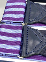 Albert Thurston for Cruciani & Bella Made in England Adjustable Sizing 40 mm Woven Barathea  Purple and Lilac Stripes Braces Braid ends Y-Shaped Nickel Fittings Size: XL #6209