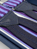 Albert Thurston for Cruciani & Bella Made in England Adjustable Sizing 40 mm Woven Barathea  Purple and Lilac Stripes Braces Braid ends Y-Shaped Nickel Fittings Size: XL #6209