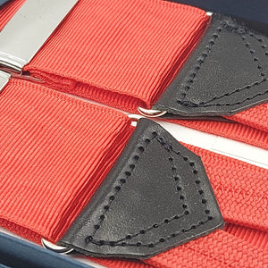Albert Thurston for Cruciani & Bella Made in England Adjustable Sizing 40 mm Woven Barathea Red Moirè Plain Color Braces Braid ends Y-Shaped Nickel Fittings Size: XL #6218