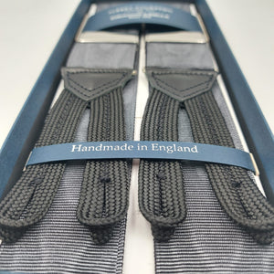 Albert Thurston for Cruciani & Bella Made in England Adjustable Sizing 40 mm Woven Barathea Grey Moirè Plain Color Braces Braid ends Y-Shaped Nickel Fittings Size: XL #6219  
