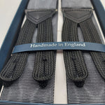 Albert Thurston for Cruciani & Bella Made in England Adjustable Sizing 40 mm Woven Barathea Grey Moirè Plain Color Braces Braid ends Y-Shaped Nickel Fittings Size: XL #6219  
