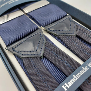 Albert Thurston for Cruciani & Bella Made in England Adjustable Sizing 40 mm Woven Barathea Navy Blue Moirè Plain Color Braces Braid ends Y-Shaped Nickel Fittings Size: XL #6220