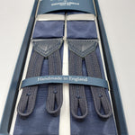 Albert Thurston for Cruciani & Bella Made in England Adjustable Sizing 40 mm Woven Barathea Navy Blue Moirè Plain Color Braces Braid ends Y-Shaped Nickel Fittings Size: XL #6220