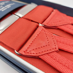Albert Thurston for Cruciani & Bella Made in England Adjustable Sizing 40 mm Woven Barathea Red Scalet Plain Color Braces Braid ends Y-Shaped Nickel Fittings Size: XL #6221  