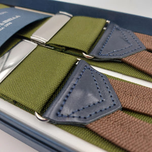 Albert Thurston for Cruciani & Bella Made in England Adjustable Sizing 40 mm Woven Barathea Olive Green Plain Color Braces Braid ends Y-Shaped Nickel Fittings Size: XL #6222