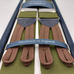 Albert Thurston for Cruciani & Bella Made in England Adjustable Sizing 40 mm Woven Barathea Olive Green Plain Color Braces Braid ends Y-Shaped Nickel Fittings Size: XL #6222