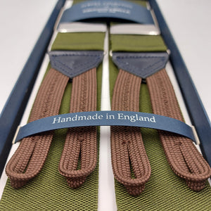 Albert Thurston for Cruciani & Bella Made in England Adjustable Sizing 40 mm Woven Barathea Olive Green Plain Color Braces Braid ends Y-Shaped Nickel Fittings Size: XL #6222