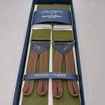 Albert Thurston for Cruciani & Bella Made in England Adjustable Sizing 40 mm Woven Barathea Olive Green Plain Color Braces Braid ends Y-Shaped Nickel Fittings Size: XL #6222